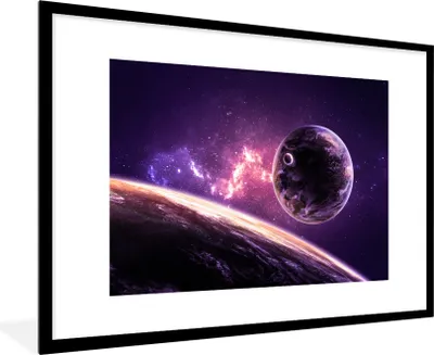 Produktbild von MuchoWow® Gerahmtes Poster Planeten - Weltraum - Sterne 90x60 cm - Poster mit Schwarzem Bilderrahmen Wandposter Rahmen Foto Bilder - Wanddekoration - Fotos