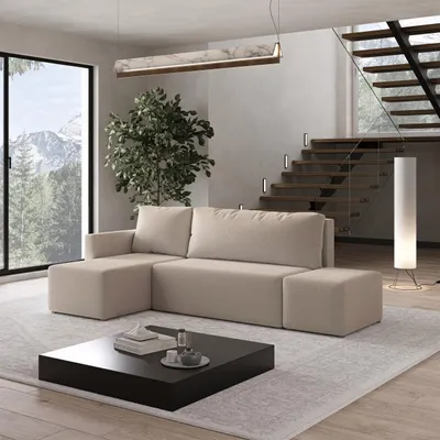 Produktbild von Masseno Ecksofa VELOTTI L-S mit Schlaffunktion L-Form, Sofa mit Bettkasten, Wohnzimmersofa, Couch, Soffa, Bettsofa, Couchgarnitur- Beige, QUELLE 05