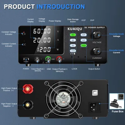 Obrázok produktu pre Digitálny zdroj jednosmerného prúdu 60 V, 20 A, 1200 W s USB rozhraním a pamäťovou funkciou, určený pre laboratórium a priemysel