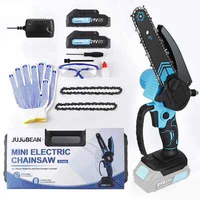 Obrázek produktu pro Mini řetězová pila 15 cm - akumulátorová pila - sada 2x lithium-iontové baterie - automatické mazání řetězu - bezdrátová a přenosná - pro řezání stromů a větví