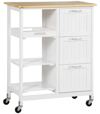 Obrázok produktu pre Kuchynský vozík s 3 zásuvkami a odkladacou plochou | Farba: prírodná + biela | Rozmery: 37 x 67 x 87 cm