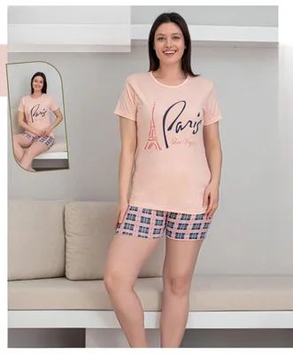 Zdjęcie produktu dla Piżama damska shorty shorty kolor łososiowy XL zestaw 2-częściowy L-47