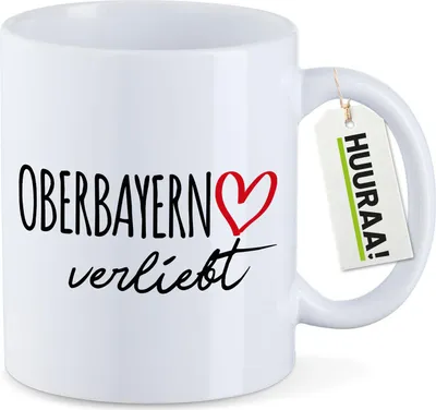 Produktbild von Huuraa Kaffeetasse Oberbayern verliebt 330ml Weiß Keramik Kaffeebecher Geschenkidee