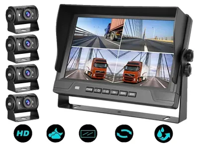 Produktbild von Rückfahrkamera-System, 9-Zoll-Display, 1920x1080 Auflösung, unterstützt 4 Kameras, Fernbedienung enthalten, 4-geteilte Bildschirmfähigkeit