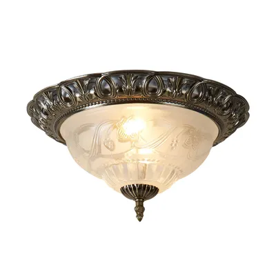 Produktbild von Landhaus Deckenleuchte Flush messing antik Glas satiniert 33cm