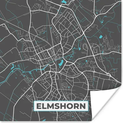 Produktbild von MuchoWow® Poster Stadtplan - Karte - Elmshorn - Blau - Deutschland - Karte 50x50 cm - Wohnzimmerdekoration