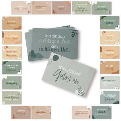 Produktbild von 24 Affirmationskarten für Erwachsene positives Mindset boho pastell 8,5 x 5,5 cm