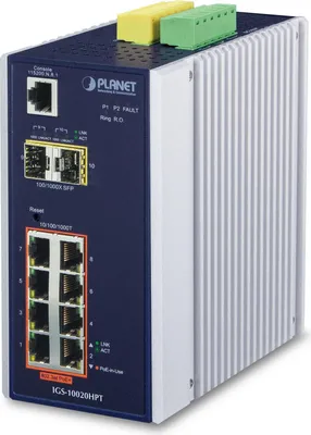 Zdjęcie produktu dla PLANET Industrial 8-Port 10/100/1000T 802.3at PoE + 2