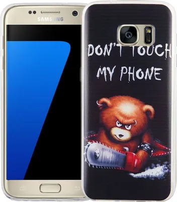 Produktbild von Handy Hülle für Samsung Galaxy S7 Cover Case Schutz Tasche Motiv Slim Silikon TPU Schriftzug Bär mit Kettensäge