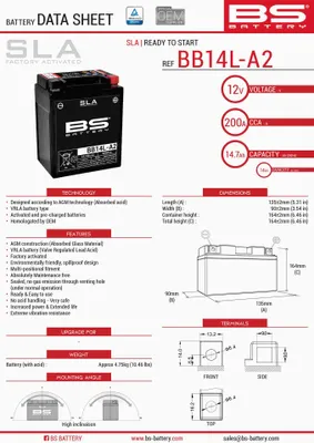 Produktbild von BS BATTERY SLA Wartungsfreie Batterie Werkseitig aktiviert - BTX14AHL / BB14L-A2/B2