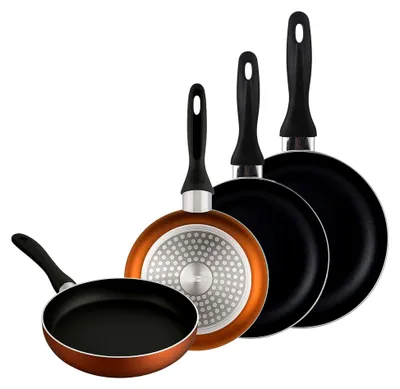 Produktbild von Pfannenset Ø16, Ø20, Ø24 und Ø28 cm Induktion, antihaftbeschichtet, aus gepresstem Aluminium, bronzefarben metallic