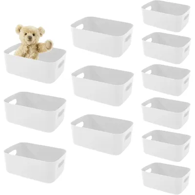 Immagine prodotto di Contenitori in plastica con maniglia, 12 pezzi, 2 dimensioni, colore bianco