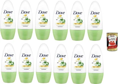 Produktbild von Dove Go Fresh Frische Gurke und Grüner Tee Deodorante Roll-On,48h Schutz Deodorant 12x 50ml + Italian Gourmet polpa 400g