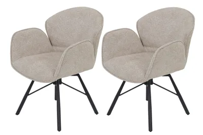 Produktbild von Hela Tische, 2er Set Esszimmerstuhl Armlehnstuhl Bristol 360° drehbar, Bezug Bouclé Beige, Rundrohr-Metallgestell Schwarz 120kg belastbar