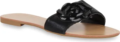 Produktbild von Mytrendshoe Damen Sandalen Metallic Schlappen Beach Schuhe Flats 72088, Farbe: Schwarz, Größe: 40
