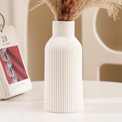 Obrázok produktu pre Dekoratívna Váza 20 cm, Keramika Biela Matná, Moderný Dizajn, pre Dekoráciu Obývacej Izby