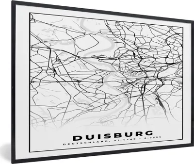 Produktbild von MuchoWow® Gerahmtes Poster Karte - Duisburg - Stadtplan - Wegbeschreibung 30x20 cm - Poster mit Schwarzem Bilderrahmen Wandposter Rahmen Foto Bilder - Kunstdruck - Bild-Poster