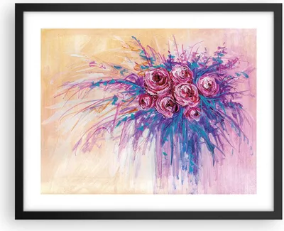 Produktbild von Gerahmtes Poster - Schwarzer Rahmen - Blumenstrauß Blumen Rosen - 50x40 cm - Wand Bild - Wanddeko - Wandbilder - Kunstposter - Wandposter - Bilderrahmen - Bilder - Kunstdruck - P2BAA50x40-4465