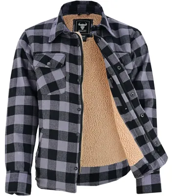 Produktbild von BULLDT Herren Thermohemd Flanellhemd Arbeitshemd Gefüttert Lumberjack aus Baumwolle warm Holzfällerhemd, Größe:60/4XL, Farbe:Grau