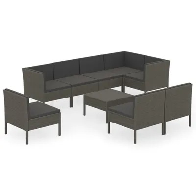 Produktbild von vidaXL 9-tlg. Garten-Lounge-Set mit Auflagen Poly Rattan Grau