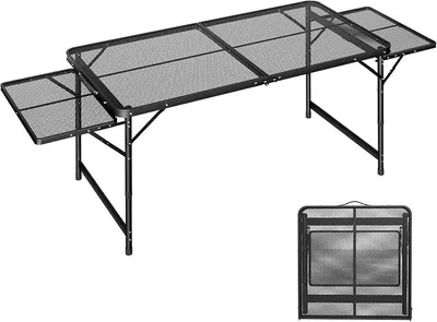 Imagen del producto de Mesas de camping portátiles con 3 niveles de altura ajustables y plegables, de 120x60x55 cm