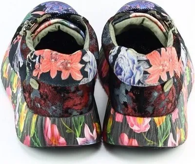 Produktbild von LAURA VITA Damensneaker Nikito 44 noir schwarz multi floral mit bedrucktem Plateau Weite G herausnehmbare weiche Sohle Grösse 36