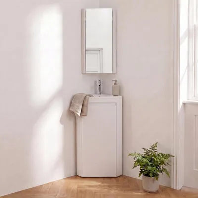 Immagine prodotto di Mobile lavabo angolare SORRENTO su gambe con rubinetto e mobiletto