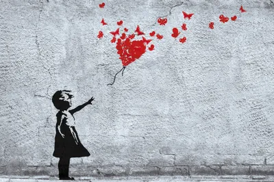 Produktbild von Dívka Art Print Picture - Dívka s balónem a motýly, Banksy styl (80 x 120 cm)