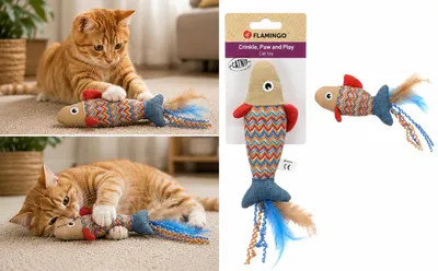 Produktbild von Flamingo Katzenspielzeug – Robla Fisch – 27cm – Textil – mit Knistergeräusch, Ca