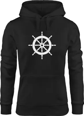 Produktbild von Hoodie Damen Steuerrad Segeln Sweatshirt Kapuze Kapuzenpullover Moonworks® schwarz L