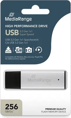 Produktbild von MediaRange MR1903, 256 GB, USB Typ-A, 3.2 Gen 1 (3.1 Gen 1), 220 MB/s, Kappe, Schwarz, Silber