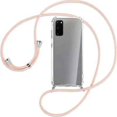 Produktbild von Handykette Backcover-Schutzhülle mit Band (Metall silberfarben) für Samsung Galaxy S20 (G980) - rose peach