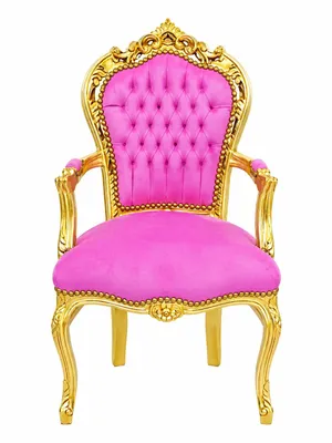 Produktbild von Barockstuhl Barock Stuhl Armlehne Pink Gold Stoff Esszimmer Wohnzimmer Büro Flur Schminkstuhl Klassisch Premium Luxus Modern Retro Royal Antik