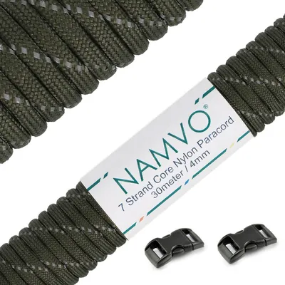Produktbild von Namvo reflektierenden Fallschirmschnur Paracord, 550 Paracord Mil Spec Typ III 7 Strang Fallschirm Schnur Gesamtlänge 100ft / 30 Meter - grün – Olivgrün Reflektierend