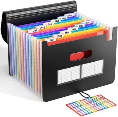 Produktbild von ABC life A4 Akkordeon‑Design Fächermappe‑Sortiermappe, bunter Regenbogen‑Aktenordner, großkapazitäre wasserdichte Dokumentenmappe mit 12 Fächern und Deckel