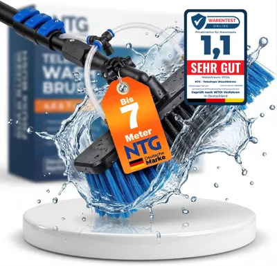 Produktbild von NTG Teleskop Waschbürste zur Reinigung von Solaranlagen und Fenstern in 7 Meter Ausführung mit Wasseranschluss und Seifenspender Teleskopstange Waschbürste (Bis 7 Meter)