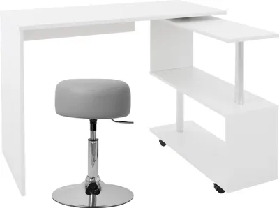 Obrázok produktu pre ML-Design Stôl v tvare L s taburetkou, 150x88x75 cm, biely, z MDF