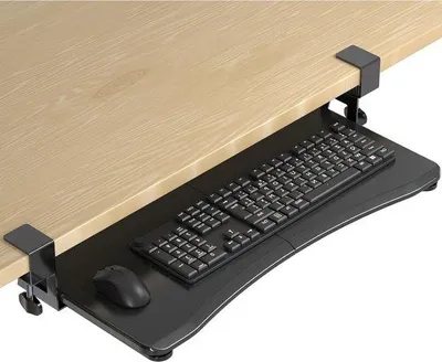 Productafbeelding van Elektronisch toetsenbordondersteuningssysteem voor op de vloer - Uitklapbaar toetsenbordondersteuningssysteem met C-klem - 650x300mm, zwart, geschikt voor grote computers
