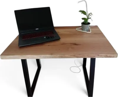 Immagine prodotto di Scrivania industriale in rovere massiccio con bordo naturale, lunghezza 120cm