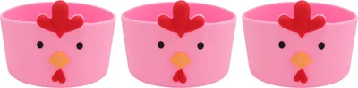 Productafbeelding van 3 siliconen voetjes, antislip, beschermhoes, cartoonkip-design, bodemstukken voor waterflessen en bekers, roze