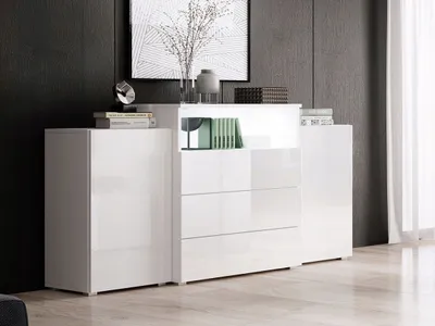 Image de Commode combinée POSIE – blanc / blanc brillant