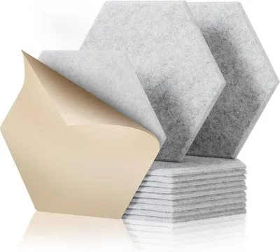 Productafbeelding van Famanu zelfklevende akoestische panelen, 12 stuks - 30 x 26 x 1 cm - Wandabsorber voor studio en kantoor - Zilvergrijs