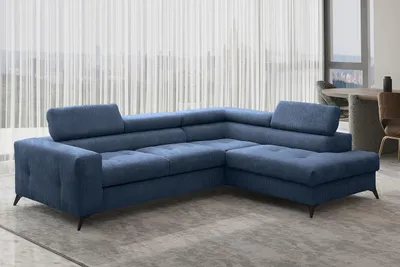 Obrázek produktu pro Kaiser Möbel Rohová pohovka s funkcí spaní a lůžkem, Pohovka ve tvaru L, Gauč ve tvaru L Arcadi Thick Cord Navy Blue Right