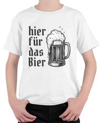 Produktbild von Hier für das Bier Bierkrug Party Saufen Lederhose JGA Kinder T-Shirt, Weiß, 116