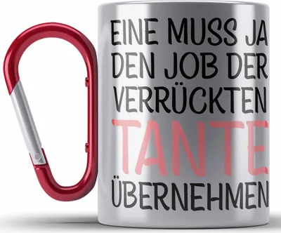 Produktbild von Trendation - Verrückte Tante der Welt Geschenk Edelstahl Tasse Karabiner Spruch für Tante Weihnachten Lieblings Verrückte Tante Coole Geschenkidee Engel Ohne Flügel (Rot)