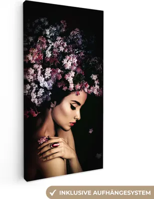 Obrázok produktu pre MuchoWow® - Plátno - Kvetina - Žena - Ružová -  nástenné maľby, nástenné dekorácie obrazy obývacia izba, 40x80cm