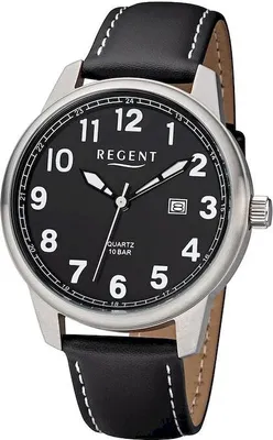 Produktbild von Regent Herren Uhr Lederarmband F-1238 Analog Leder Armbanduhr schwarz URF1238