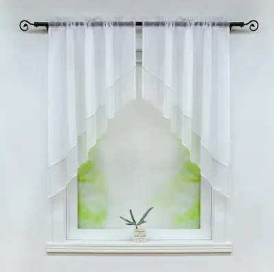 Produktbild von Delien Voile Scheibengardine Bogen 2-Teilige Kleinfenster Vorhang Tunnelzug Kurzstores Doppelschichtige Küchengardinen, Weiß BxL 80x80cm