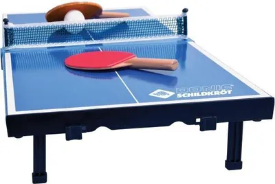 Produktbild von Mini Tischtennisplatte, 68x33x9 cm, Schildkröt, 2 Mini-Schläger PVC, ABS Ball, Netz, Klappbar