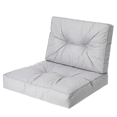A light gray cushion set for outdoor furniture, consisting of a seat cushion and a backrest cushion, shown against a white background.